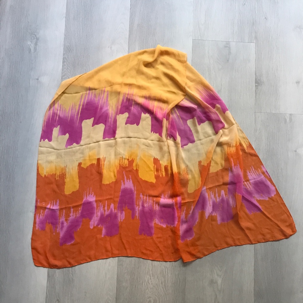 WARM COLOR ORANGE PURPLE OMBRE WATERCOLOR SHEER LARGE SCARF